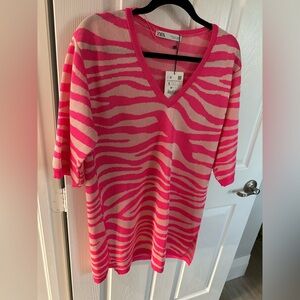 Zara Pink and Cream Zebra Print Sweater